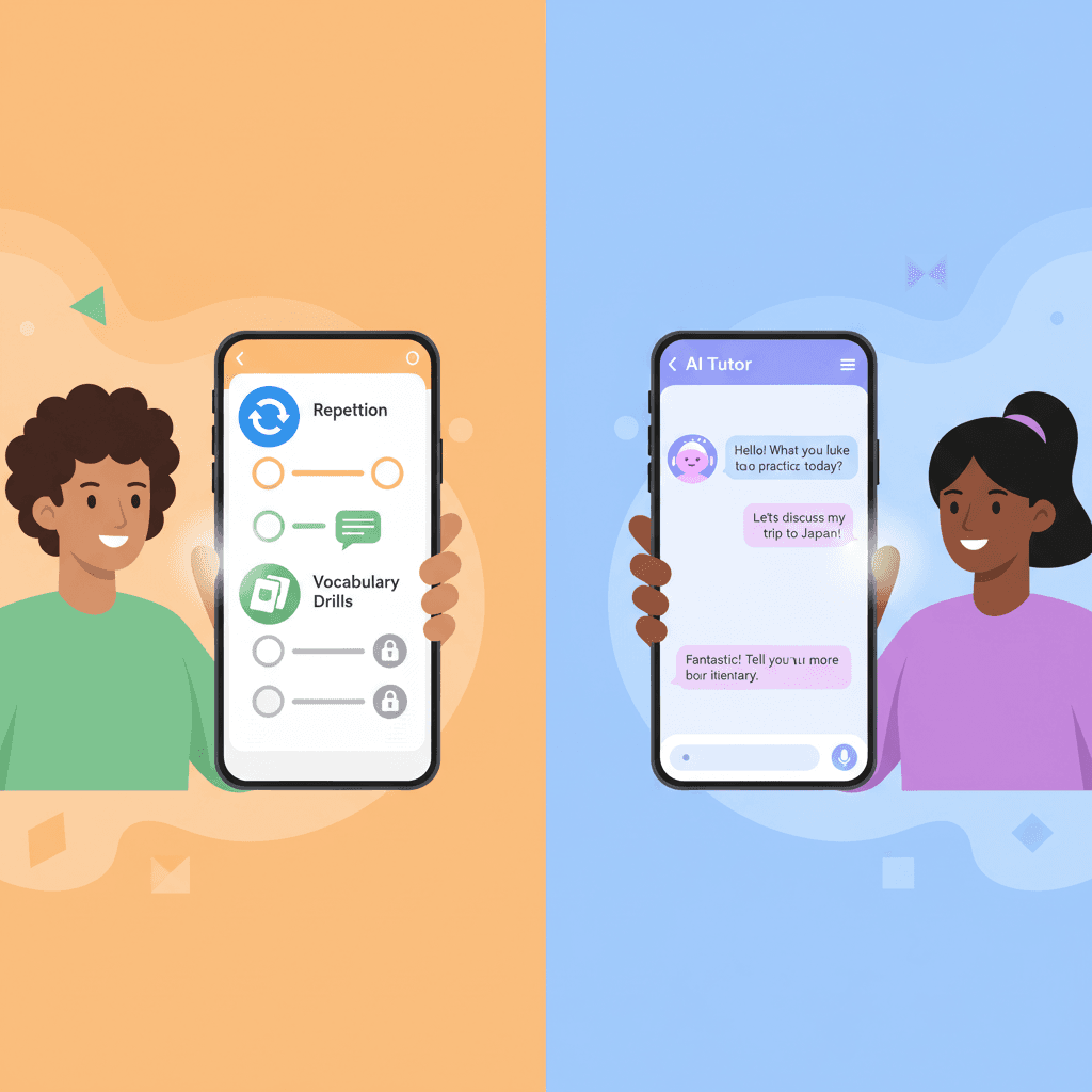 Illustration: The Core Difference: Structured Lessons vs. Spontaneous Chat