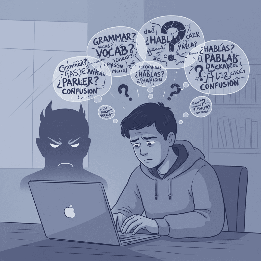Illustration: The 'Language Exchange Promise' vs. The Reality