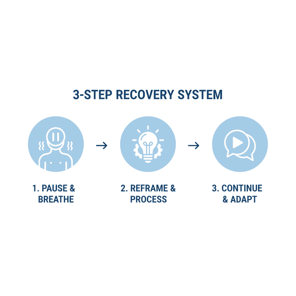 Illustration: The 3-Step Recovery System: Pause, Reframe, Continue